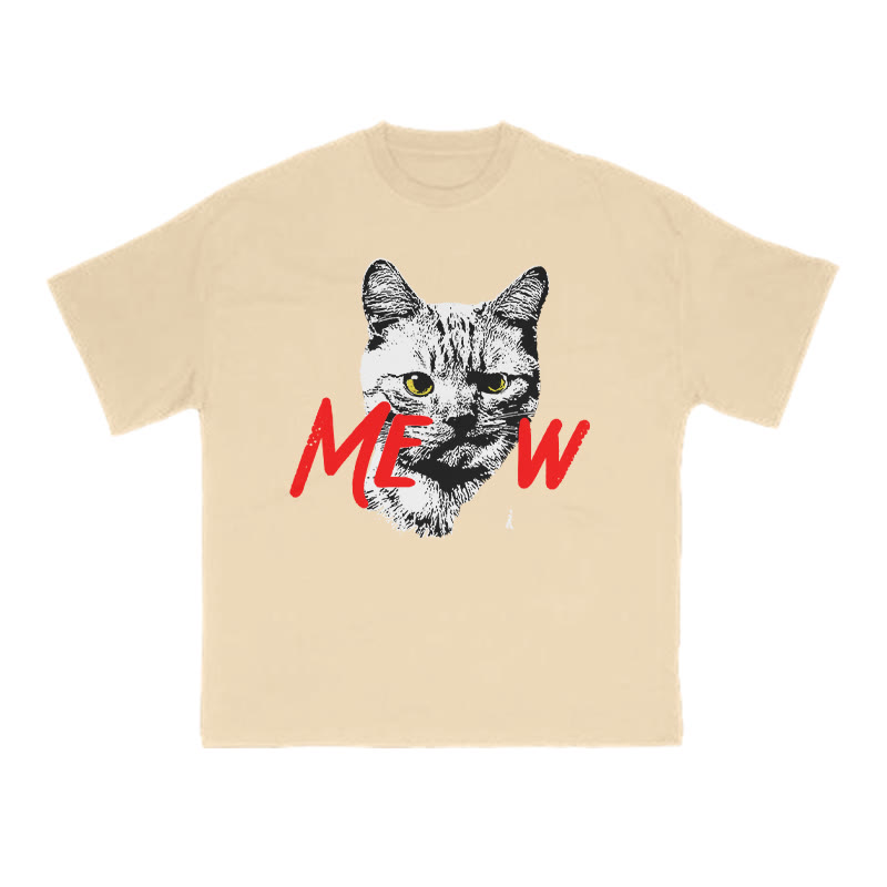 Unisex 100% Cotton Meow Cat Creative Print T-shirt - Apricot - US16-18(2XL) - image 5
