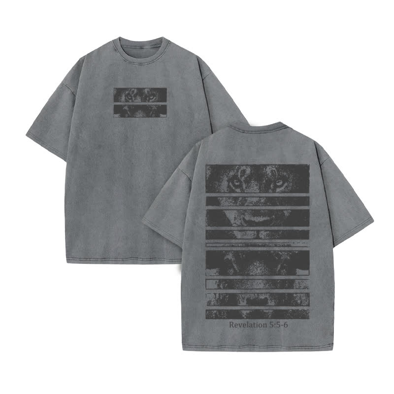 Unisex Revelation 5:5-6 Print Acid Washed T-shirt - Grey - US20-22(3XL) - image 5