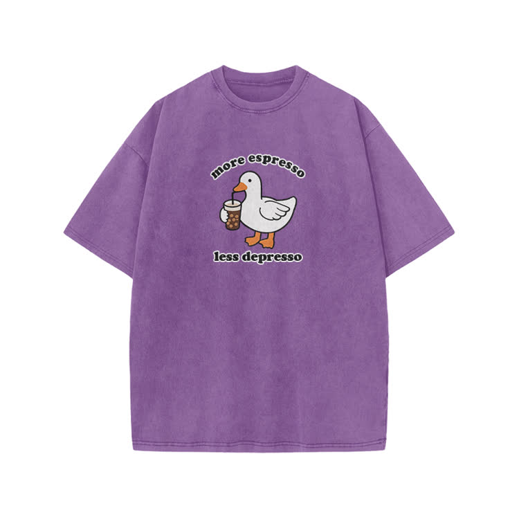 Casual Duck Drink Graphic Print Acid Washed T-shirt - Purple - US20-22(3XL) - image 6