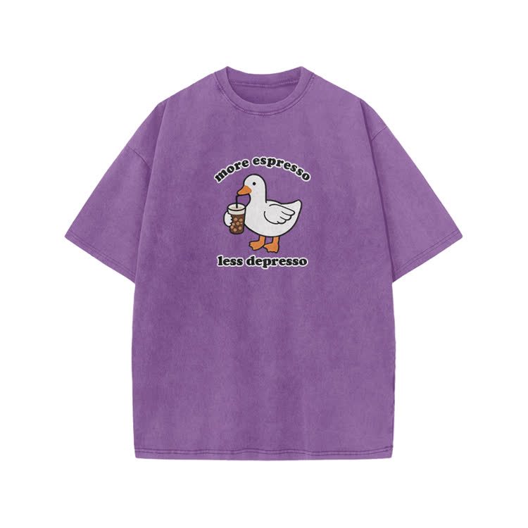 Casual Duck Drink Graphic Print Acid Washed T-shirt - Purple - US20-22(3XL) - image 6