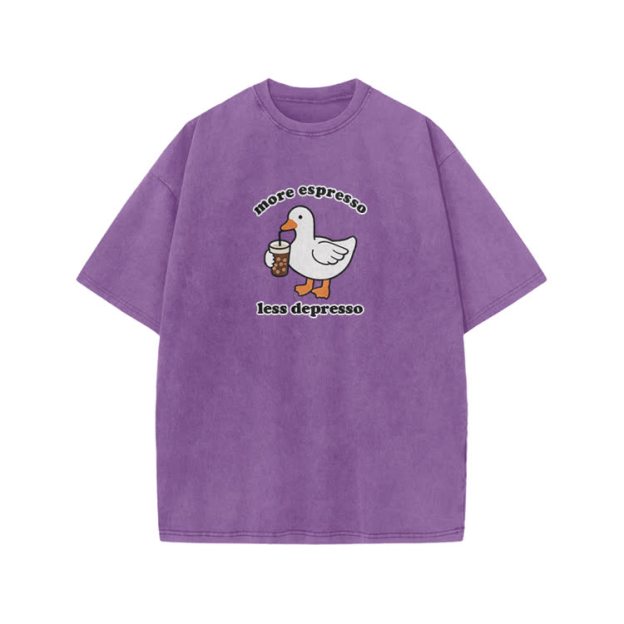 Casual Duck Drink Graphic Print Acid Washed T-shirt - Purple - US20-22(3XL) - image 6