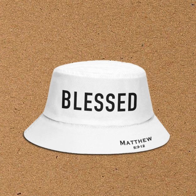 Blessed Matthew 5:3-12 Print Bucket Hat - White - XL(62cm) - image 3