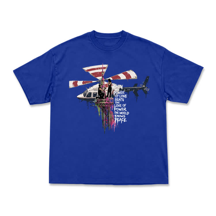 Power of Love Slogan Graffiti Print Streetwear T-Shirt - Blue - US16-18(2XL) - image 14