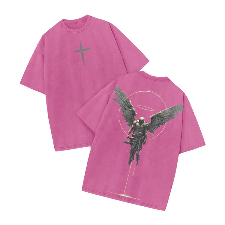 Vintage Angel Halo Graphic Print Acid Washed T-shirt - image 4