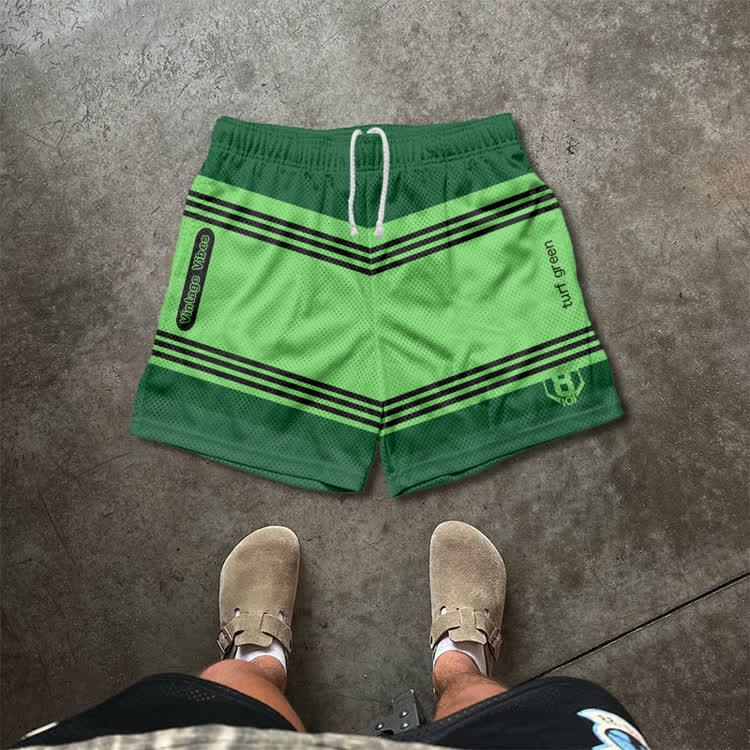 Colorblock Street Mesh Drawstring Shorts - Green - 5XL - image 7