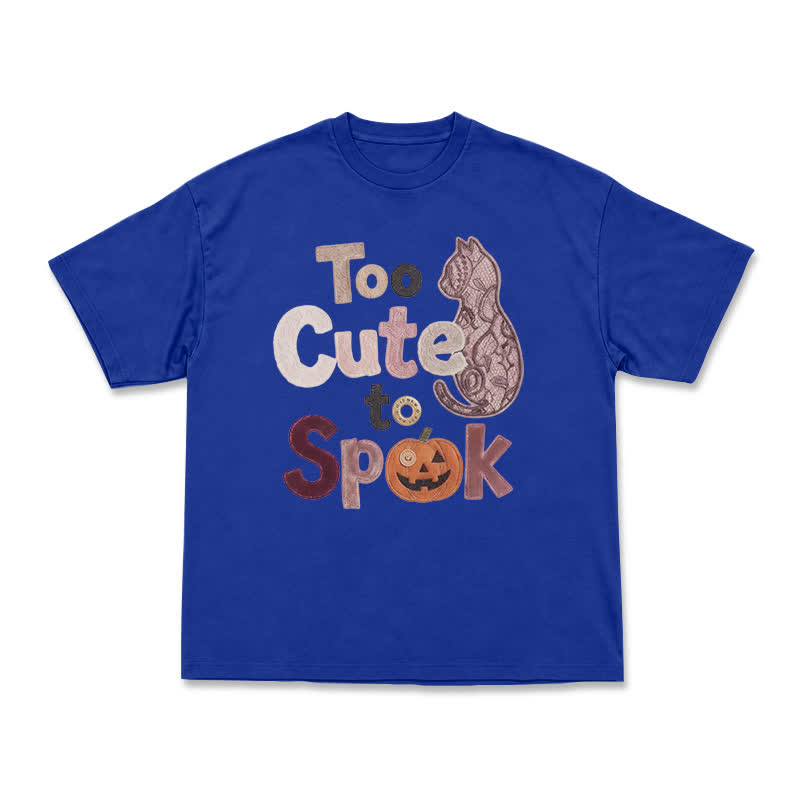 Playful Halloween Cat Silhouette Boxy Crewneck T-Shirt - Blue - US16-18(2XL) - image 13