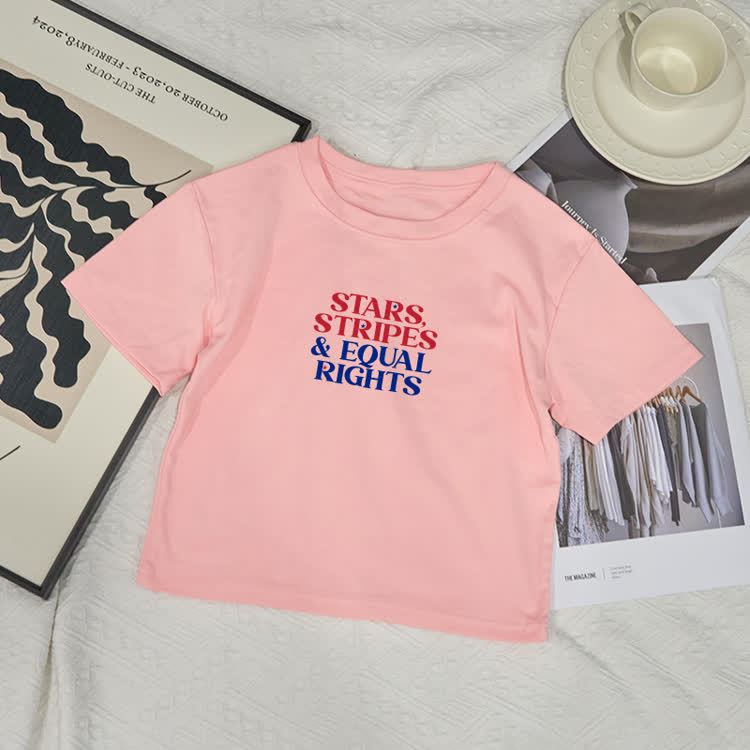 Stars Stripes & Eoual Rights Print Baby Tee - Pink - XL - image 8