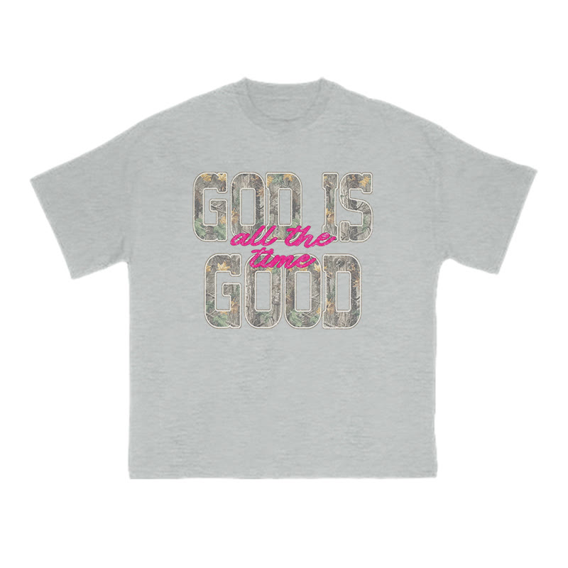 God Is Good All The Time Camouflage Print T-shirt - Grey - US16-18(2XL) - image 3