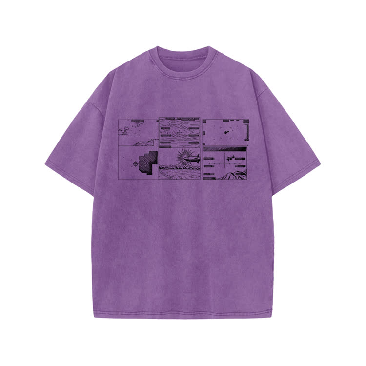Casual Graphic Panel Graphic Print Acid Washed T-Shirt - Purple - US20-22(3XL) - image 4