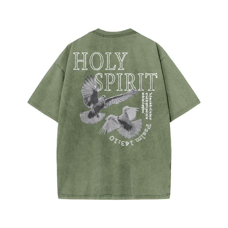 Unisex Holy Spirit Print Acid Washed T-shirt - Army Green - US20-22(3XL) - image 6