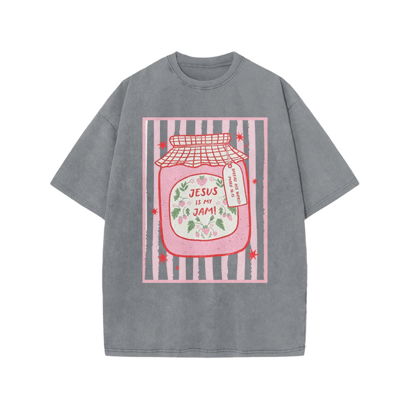 Jesus Is My Jam Spread His Word Mark 16:15 Print Acid Washed T-shirt - Grey - US20-22(3XL) - image 4