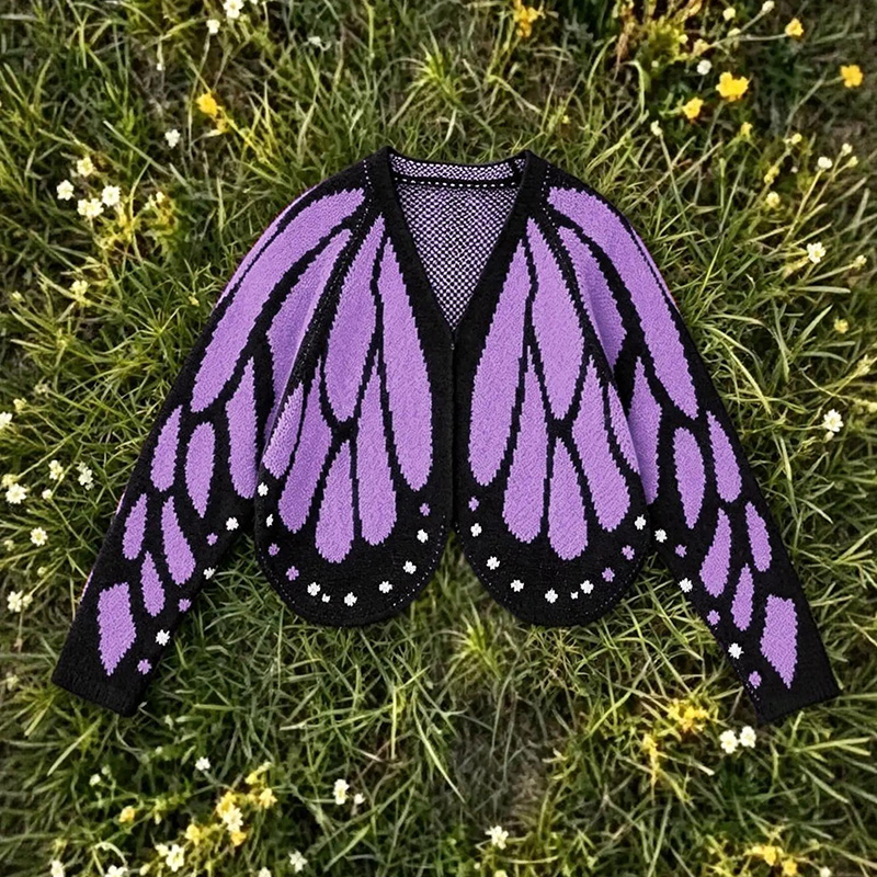 Butterfly-style Knitted Cardigan - Purple - One Szie - image 4