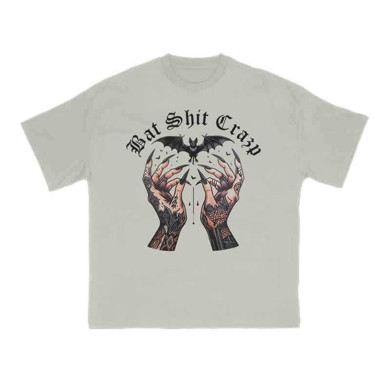 Unisex 100% Cotton Bat Shit Crazy Halloween Print T-shirt - Warm Grey - US16-18(2XL) - image 4