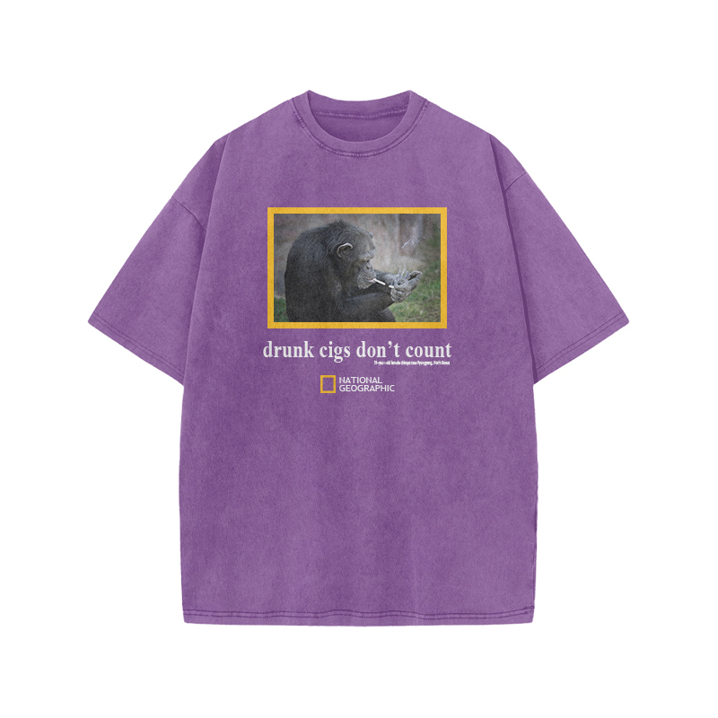 Drunk Cigs Don't Count Print Acid Washed T-shirt - Purple - US20-22(3XL) - image 5