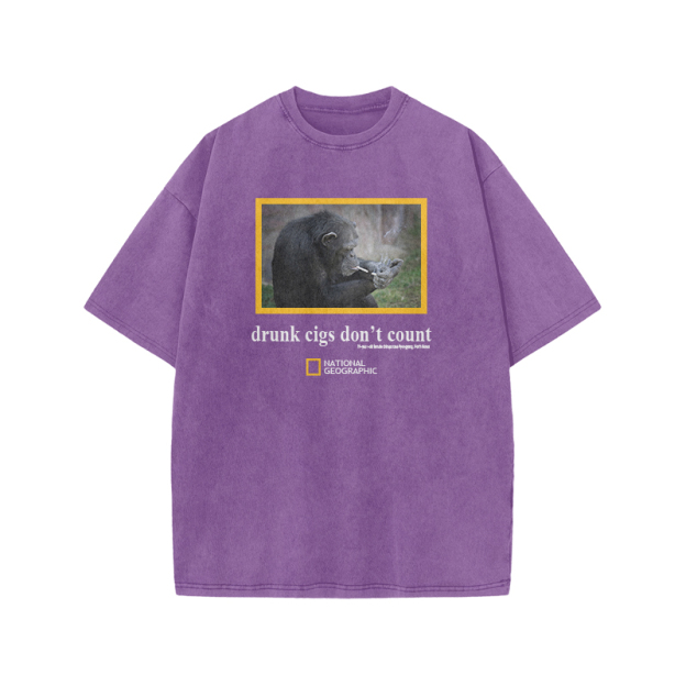Drunk Cigs Don't Count Print Acid Washed T-shirt - Purple - US20-22(3XL) - image 5