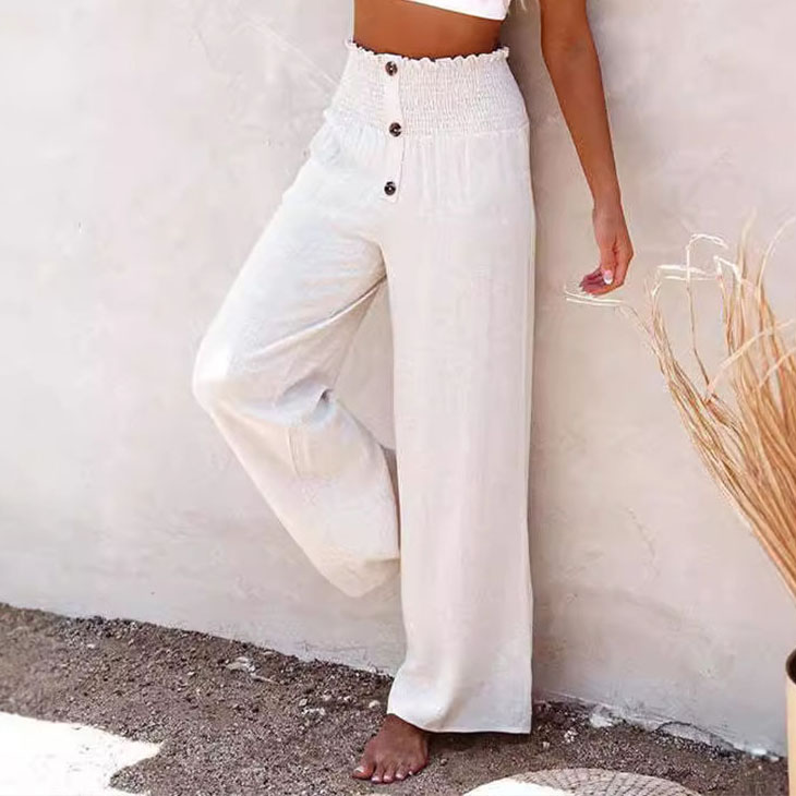 Casual Buttoned Elastic Waist Straight Pants - Apricot - 3XL - image 1