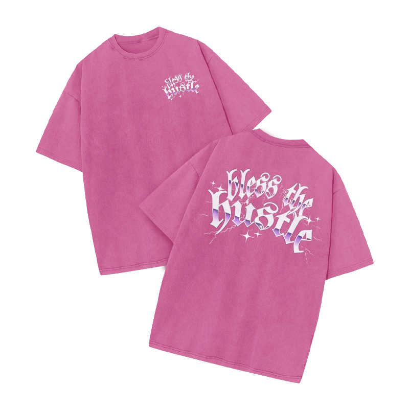 Bless The Hustle Print Acid Washed T-shirt - Pink - US20-22(3XL) - image 4