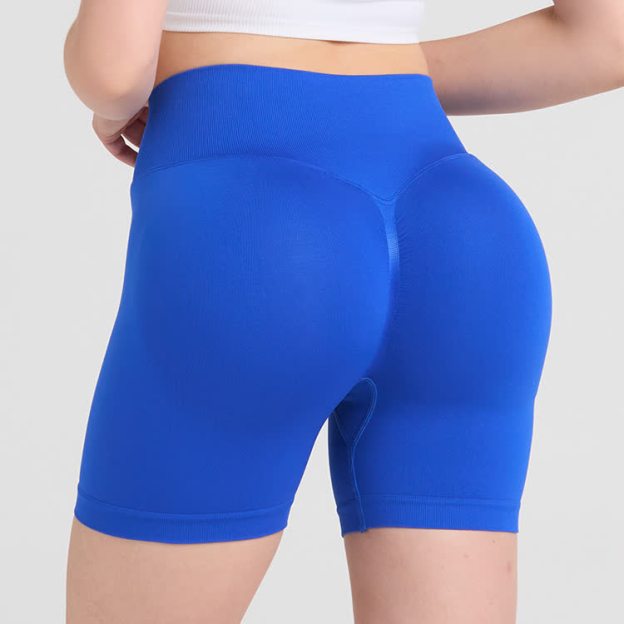 Summer High-Waisted Stretch Yoga Shorts - Blue - L - image 11