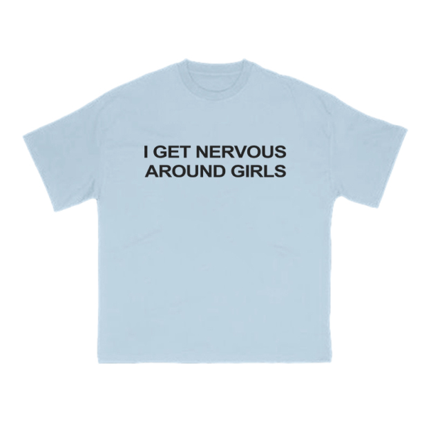 I GET NERVOUSAROUND GIRLS Print T-shirt - Light Blue - US16-18(2XL) - image 10
