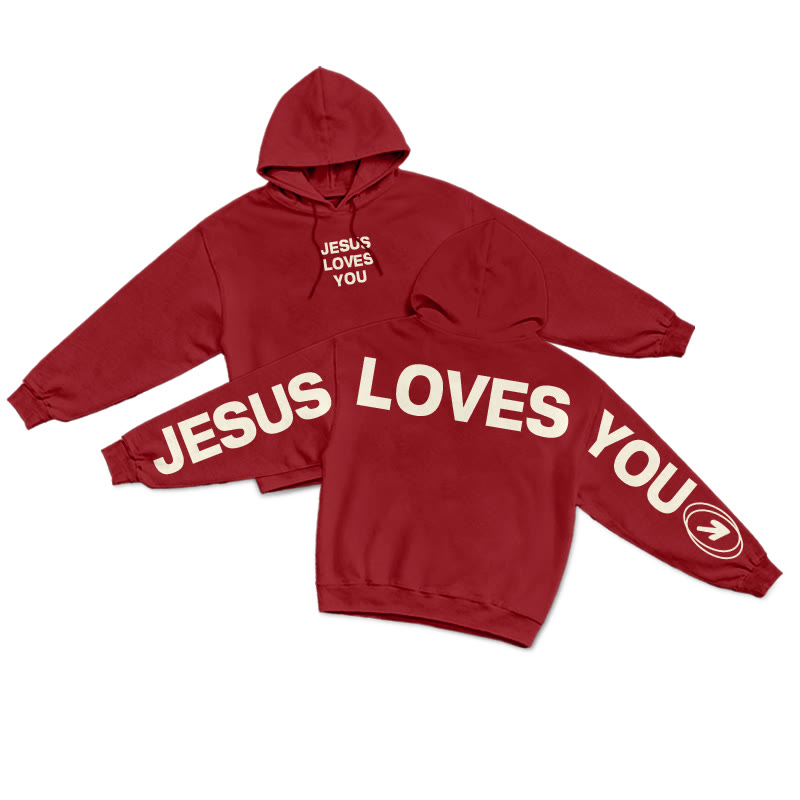 Jesus Loves You Creative Back Print Hoodie - Red - US16-18(2XL) - image 8