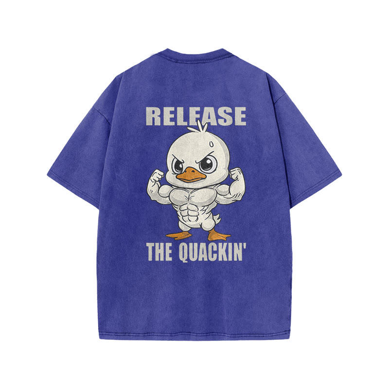 100% Cotton Release The Quackin' Gym Print Acid Washed T-shirt - Blue - US20-22(3XL) - image 7