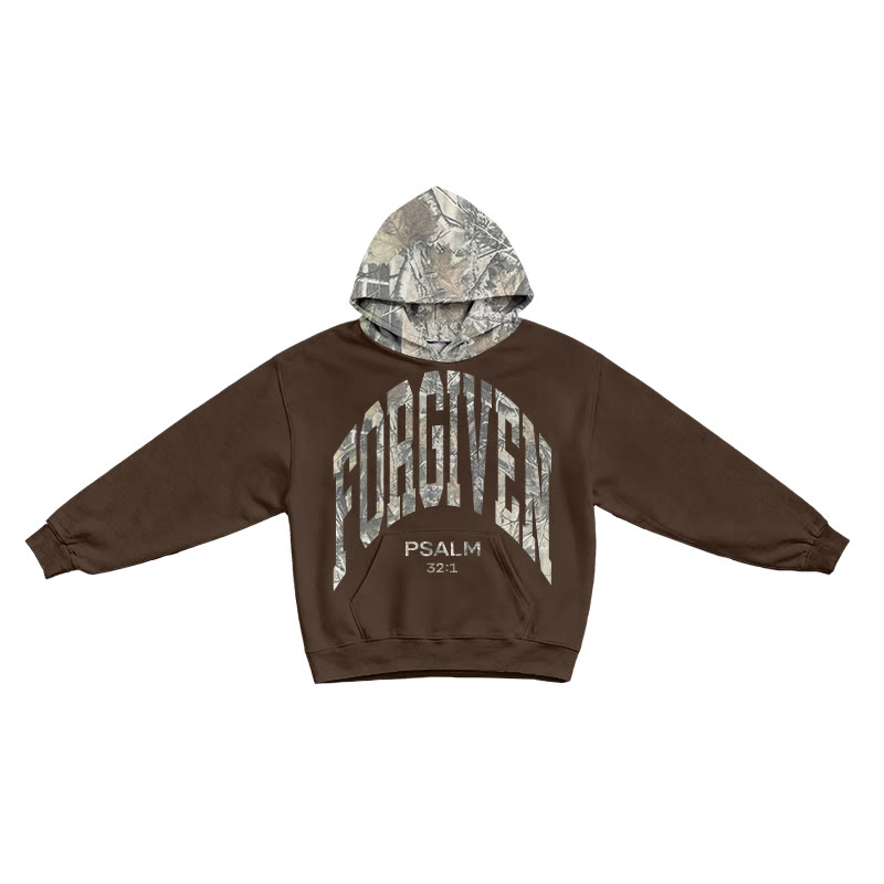 Forgiven Psalm 32:1 Dead Leaves Camouflage Patchwork Print Hoodie - Coffee - US44-46(8XL) - image 5