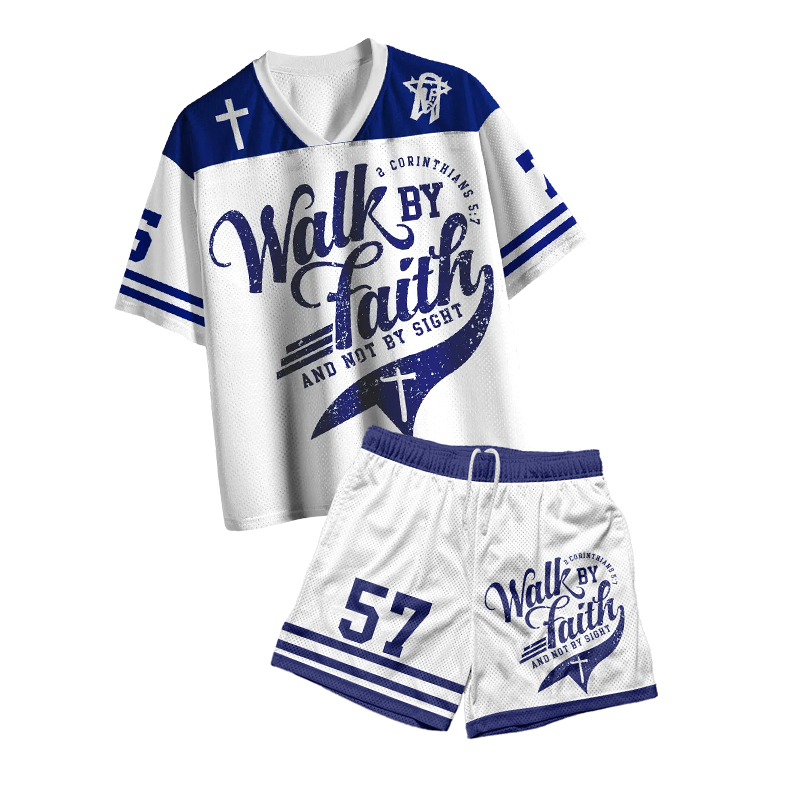 Walk By Faith 2 Corinthians 5:7 Print Mesh T-shirt Set - White - 4XL - image 1