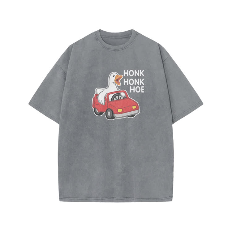 Vintage Honk Honk Hoe Goose Graphic Print Acid Washed T-shirt - Grey - US20-22(3XL) - image 9