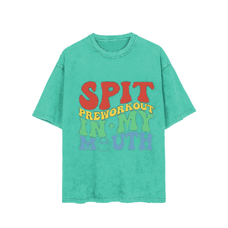 100% Cotton SPIT Preworkout In My Mouth Vintage Printed Washed Gym T-shirt - Green - 2XL - image 5