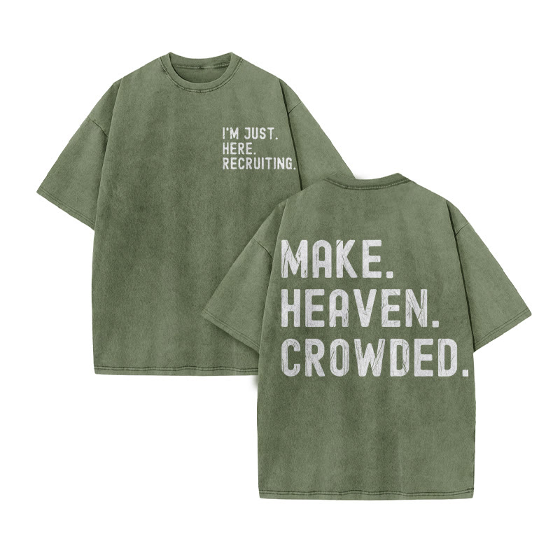 Make Heaven Crowded Print Acid Washed T-shirt - Army Green - US20-22(3XL) - image 10