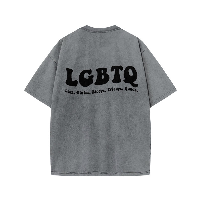 100% Cotton LGBTQ Gym Print Acid Washed T-shirt - Grey - US20-22(3XL) - image 4