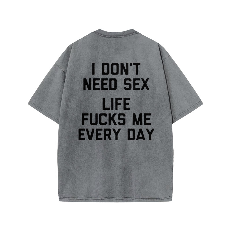 100% Cotton I DON'T NEED SEX Gym Print Acid Washed T-shirt - Grey - US20-22(3XL) - image 4