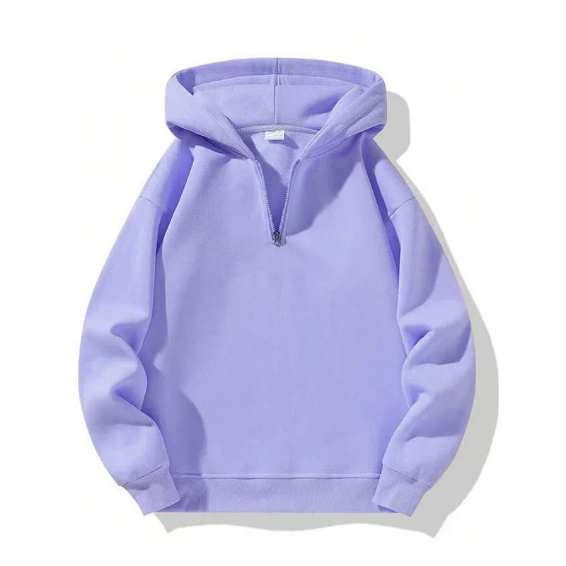 Solid Color Half-zip Hoodie - Light Purple - US20-22(3XL) - image 9