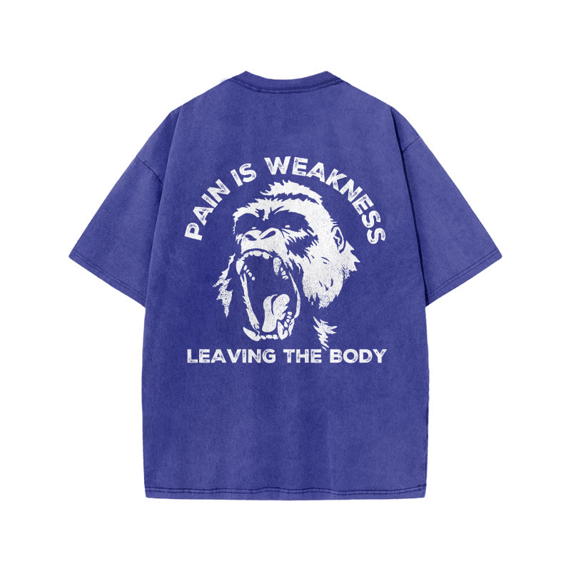 100% Cotton Pain Is Weakness Leaving The Body  Gym Print Acid Washed T-shirt - Blue - US20-22(3XL) - image 8