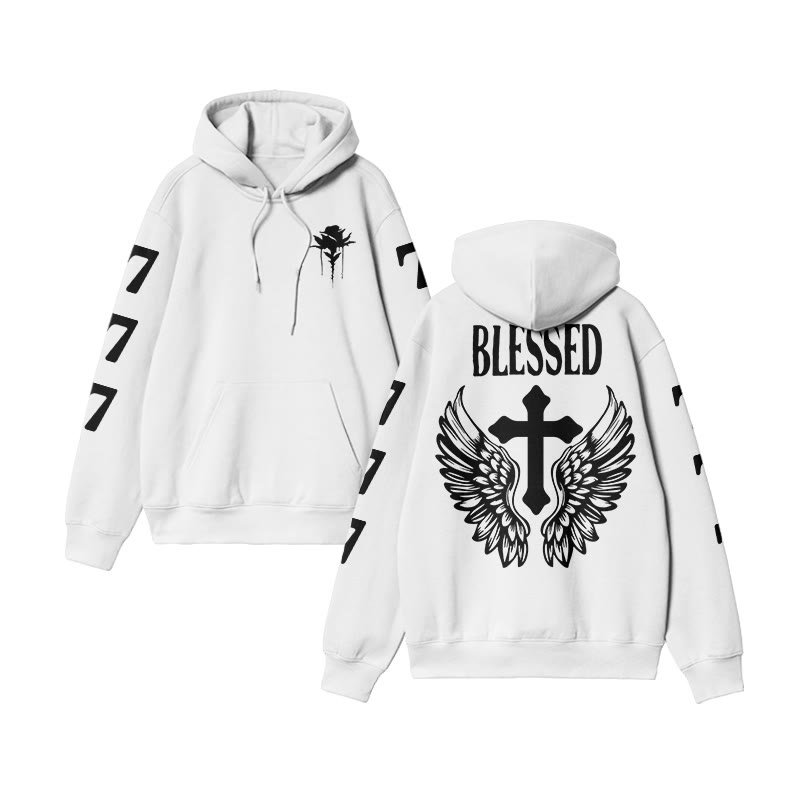 Unisex 100% Cotton Blessed Cross Wings Print Hoodie - White - US16-18(2XL) - image 3