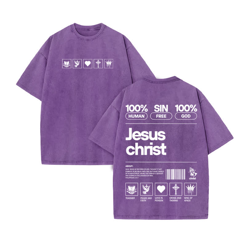 Unisex 100% Cotton Jesus Christ Print Acid Washed T-shirt - Purple - US20-22(3XL) - image 9