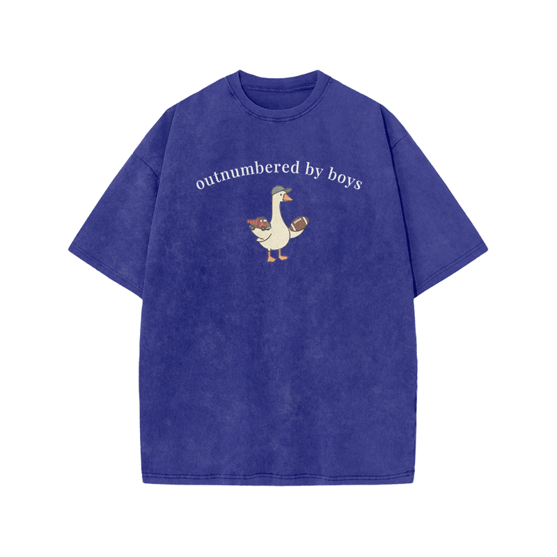 Outnumbered By Boys Print Acid Washed T-shirt - Blue - US20-22(3XL) - image 7