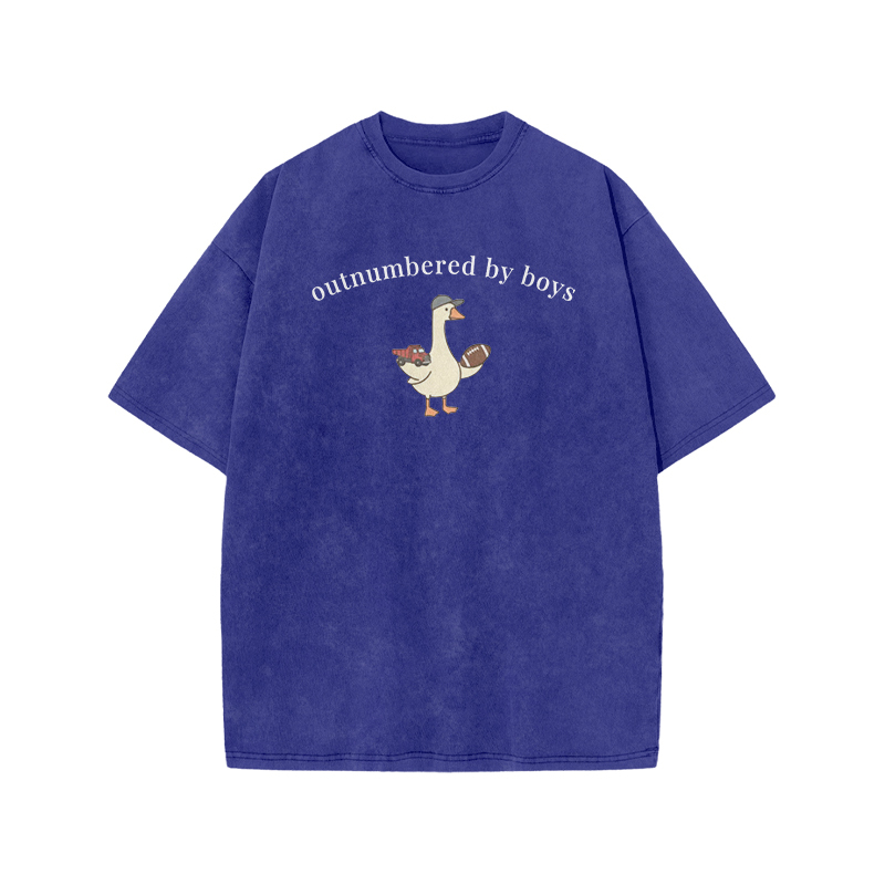 Outnumbered By Boys Print Acid Washed T-shirt - Blue - US20-22(3XL) - image 7