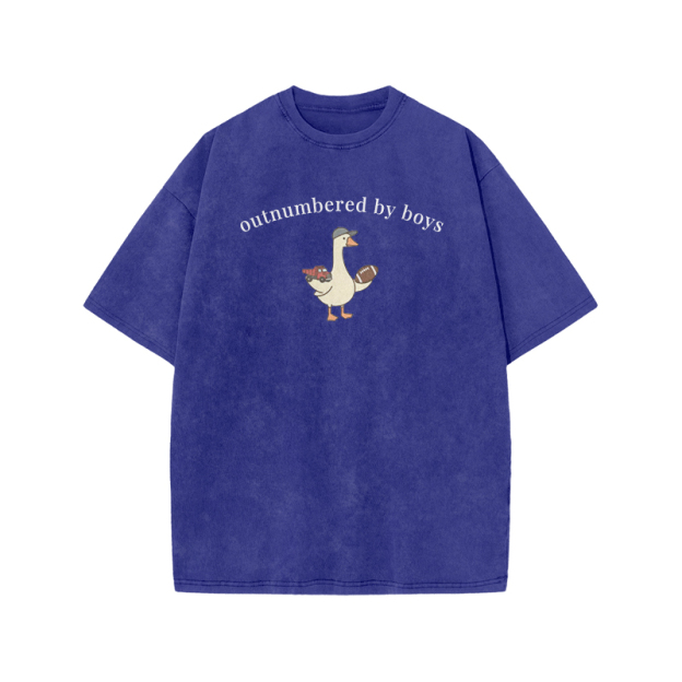 Outnumbered By Boys Print Acid Washed T-shirt - Blue - US20-22(3XL) - image 7