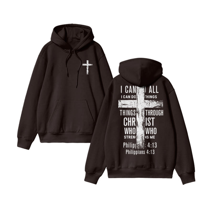 Unisex 100% Cotton I Can Do All Things Philippians 4:13 Print Hoodie - Coffee - US16-18(2XL) - image 6