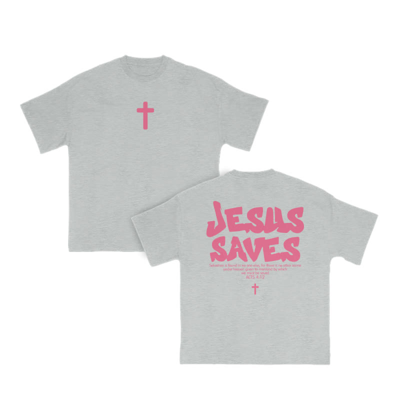 Unisex Jesus Saves Cross Print T-shirt - Grey - US16-18(2XL) - image 4