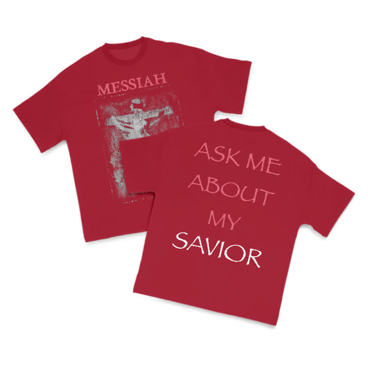 Ask Me About My Savior Print T-Shirt - Red - US16-18(2XL) - image 9