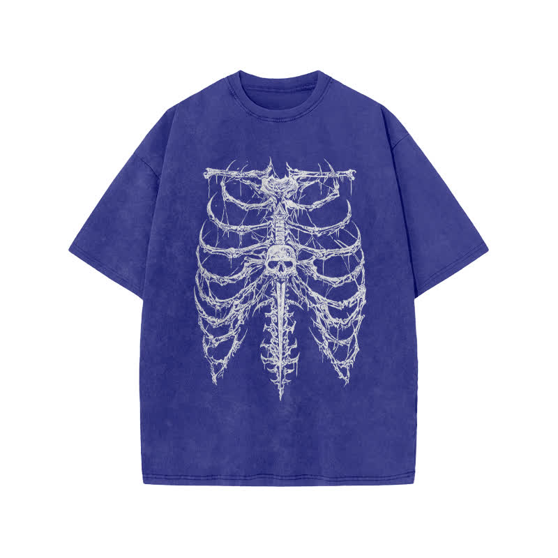 Unisex Exoskeleton Illustration Design Print Acid Washed T-shirt - Blue - US20-22(3XL) - image 8