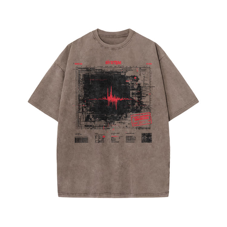 Techwave Graphic Print Acid Washed T-Shirt - Coffee - US20-22(3XL) - image 3