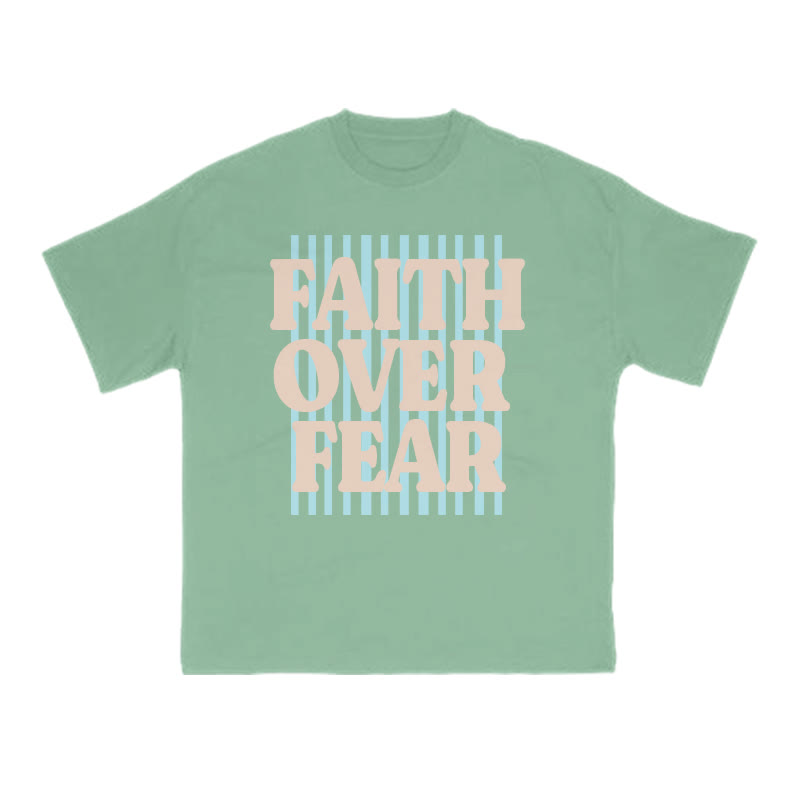 Unisex 100% Cotton Faith Over Fear Stripes Print T-shirt - Green - US16-18(2XL) - image 6