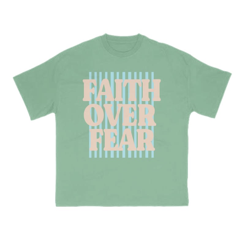 Unisex 100% Cotton Faith Over Fear Stripes Print T-shirt - Green - US16-18(2XL) - image 6
