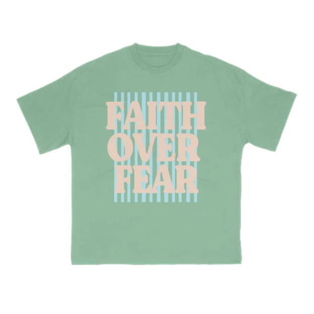Unisex 100% Cotton Faith Over Fear Stripes Print T-shirt - Green - US16-18(2XL) - image 6
