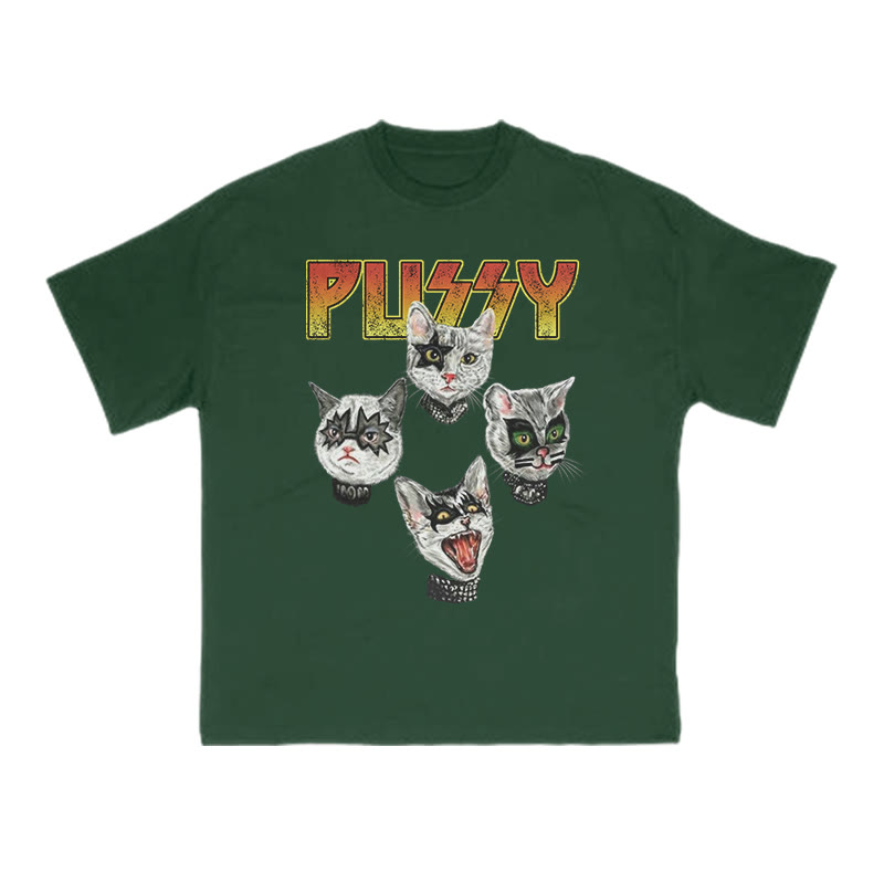 Unisex 100% Cotton Punk Pussy Creative Print T-shirt - Dark Green - US16-18(2XL) - image 8