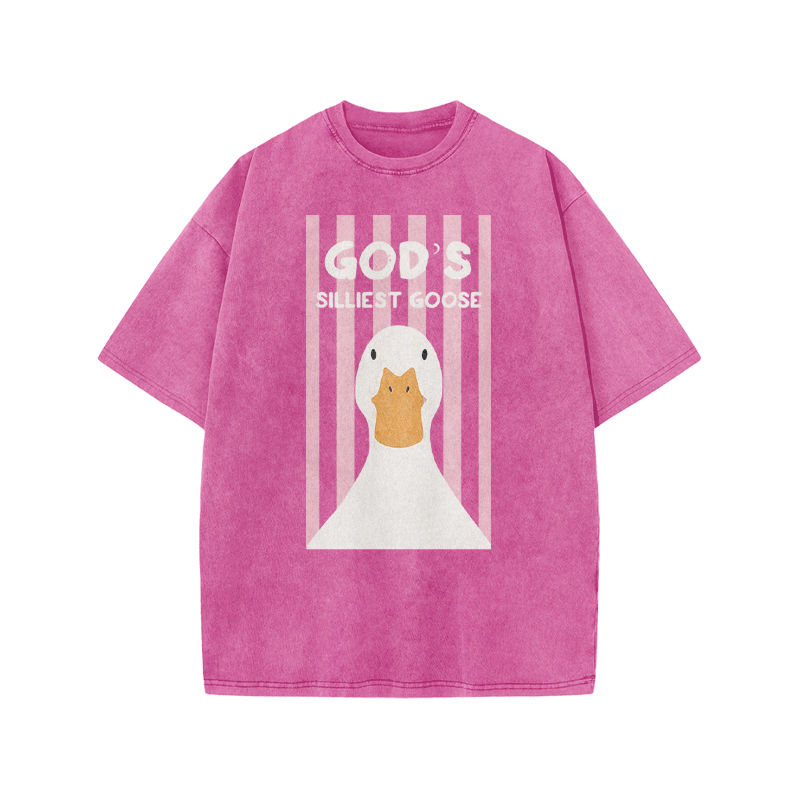 God's Silliest Goose Print Acid Washed T-shirt - Pink - US20-22(3XL) - image 8