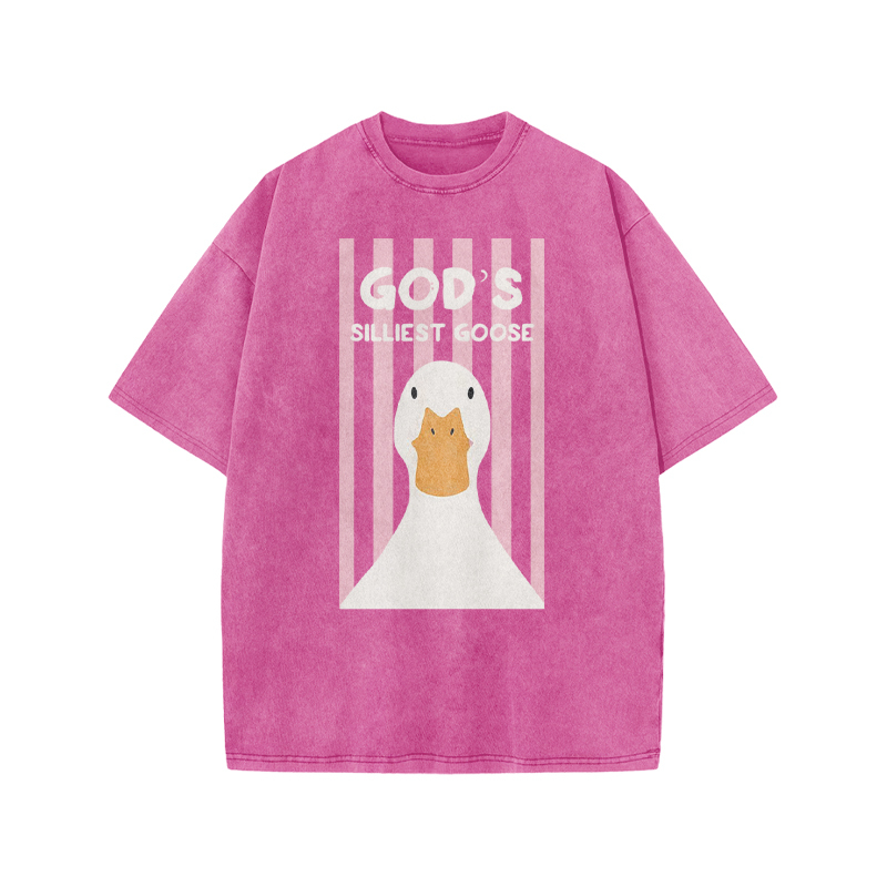 GOD'S SILLIEST GOOSE Print Acid Washed T-shirt - Pink - US20-22(3XL) - image 8